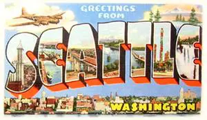 A postcard of greetings from seattle, washington.